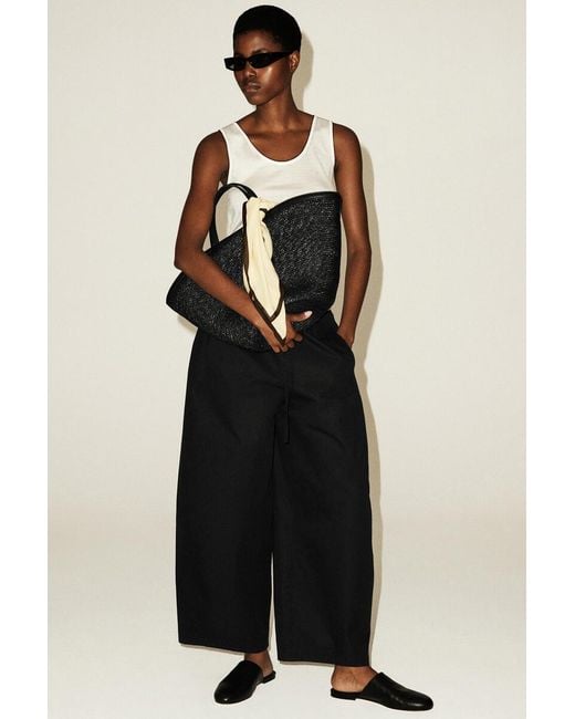 COS Black Elasticated Barrel-Leg Trousers