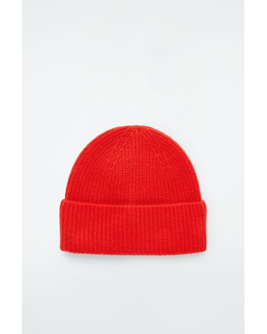 COS Red Ribbed Wool And Cashmere Beanie