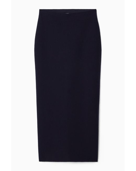 COS Blue Double-faced Wool Column Maxi Skirt