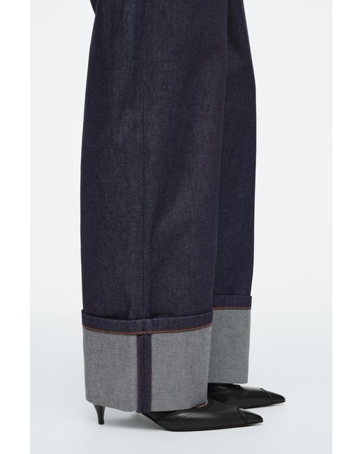 COS Blue Facade Turn-Up Straight-Leg Jeans