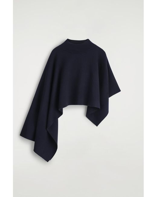 COS Blue Asymmetric Double-Knit Wool Cape