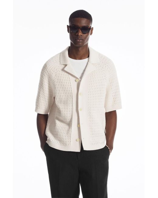 COS White Camp-collar Open-knit Shirt for men