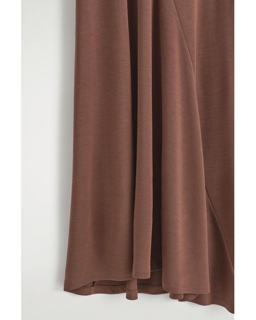 COS Asymmetric Jersey Midi Dress in Brown | Lyst