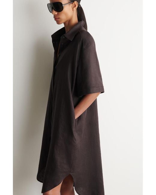 COS Black Short-Sleeved Linen Shirt Dress