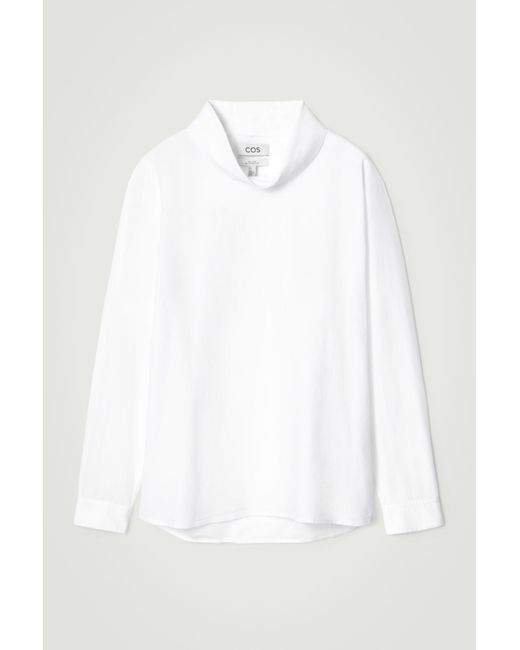COS White Relaxed Cowl-neck Cotton Shirt for men