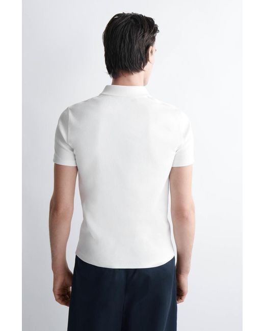COS White Slim Ribbed Cotton Polo Shirt for men