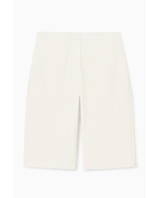 COS White Pleated Bermuda Shorts