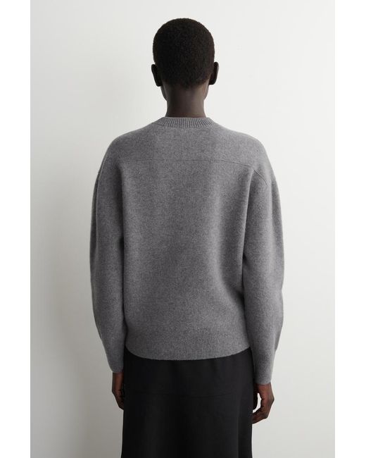 COS Gray Rounded Wool V-Neck Sweater