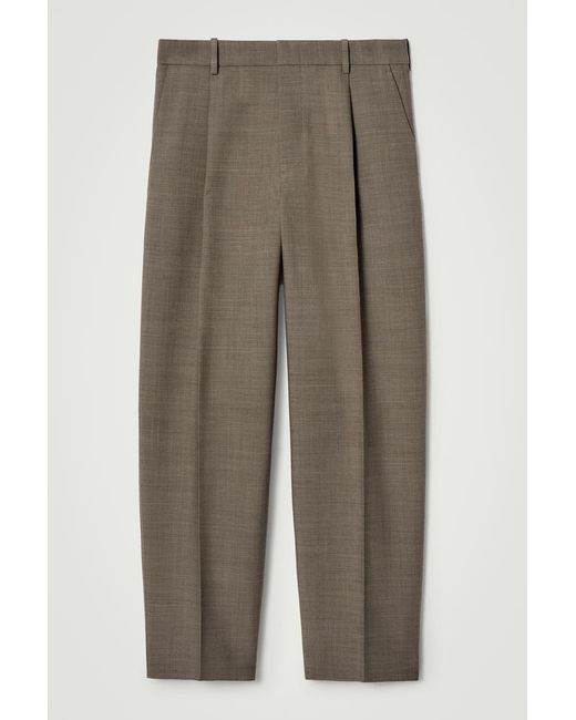 COS Brown Relaxed Wool-Blend Tapered Trousers for men