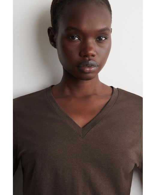 COS Brown Cotton V-Neck T-Shirt