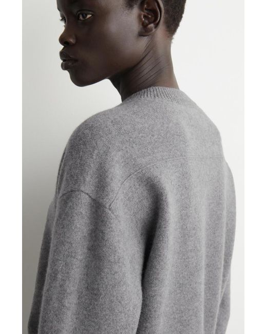 COS Gray Rounded Wool V-Neck Sweater