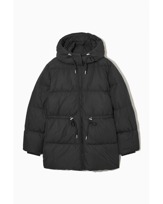 COS Synthetic Drawstring-waist Puffer Coat in Black | Lyst