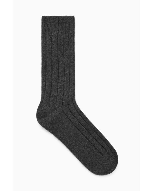 COS Black Ribbed Cashmere Socks for men
