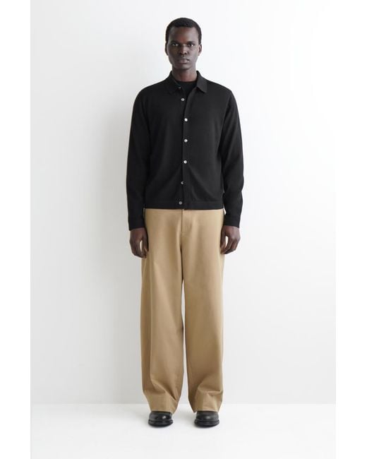 COS Black Knitted Merino Wool Shirt for men