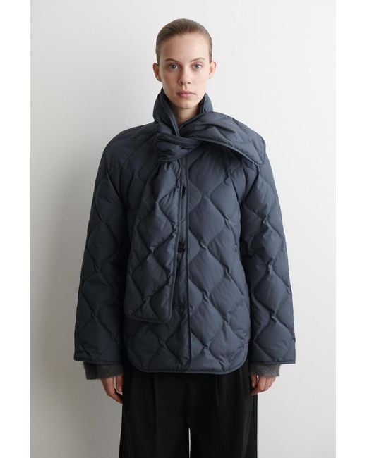 COS Blue Scarf Detail Quilted Liner Jacket