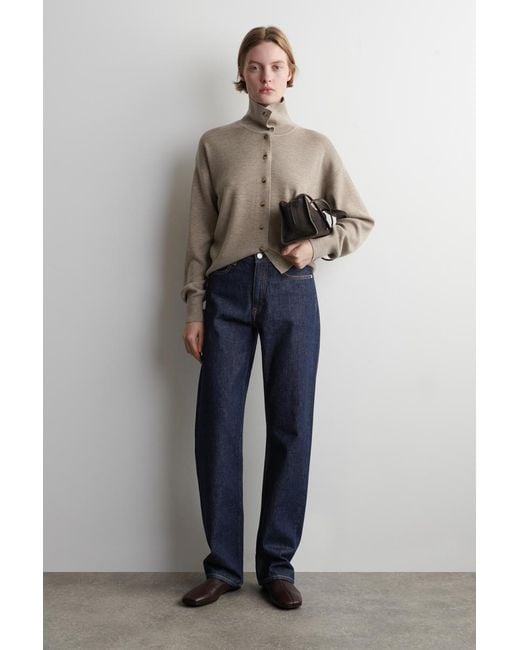 COS Natural Merino Wool Funnel-Neck Cardigan