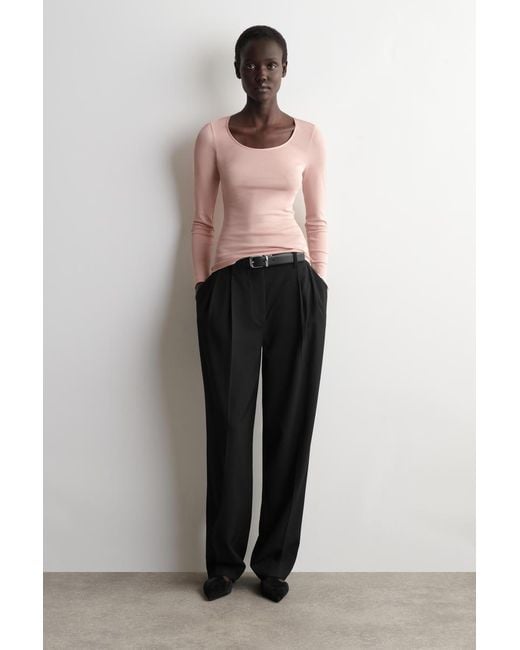 COS Pink Satin-Trimmed Cotton Jersey Long-Sleeved Top