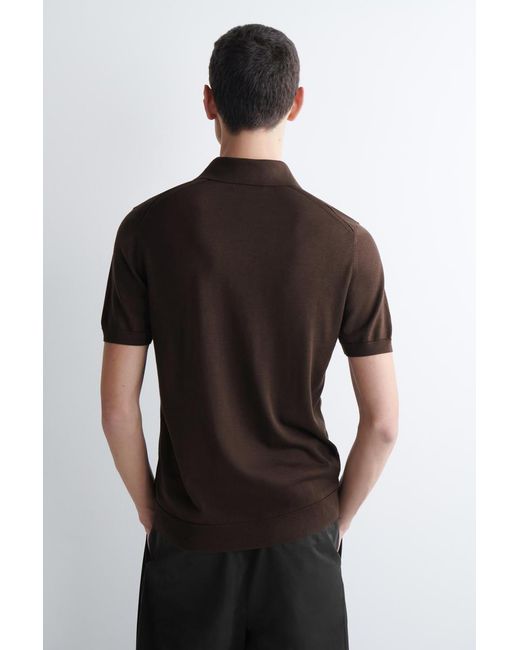 COS Brown Slim Knitted Silk Polo Shirt for men