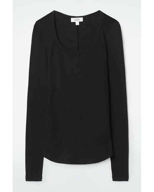 COS Black Scoop-Neck Merino Wool Long-Sleeved Top