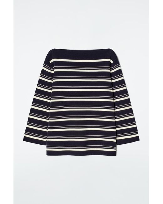 COS Blue Boat-Neck Striped Cotton Jumper