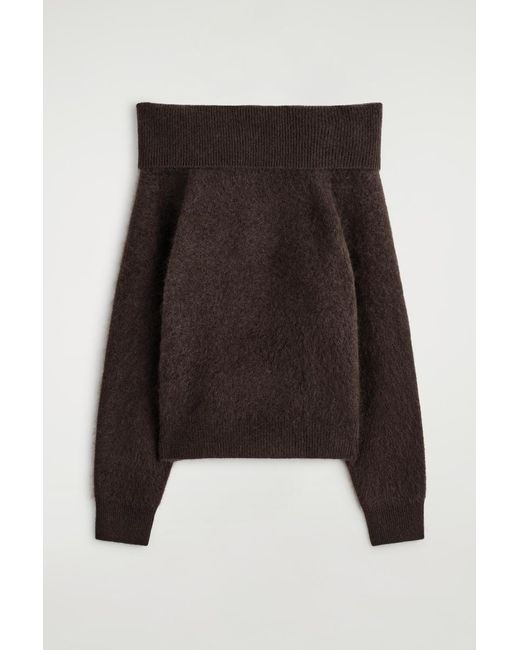 COS Brown Off-The-Shoulder Merino Wool Jumper