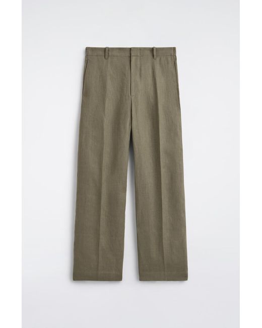 COS Green Linen Relaxed-Fit Straight-Leg Trousers for men