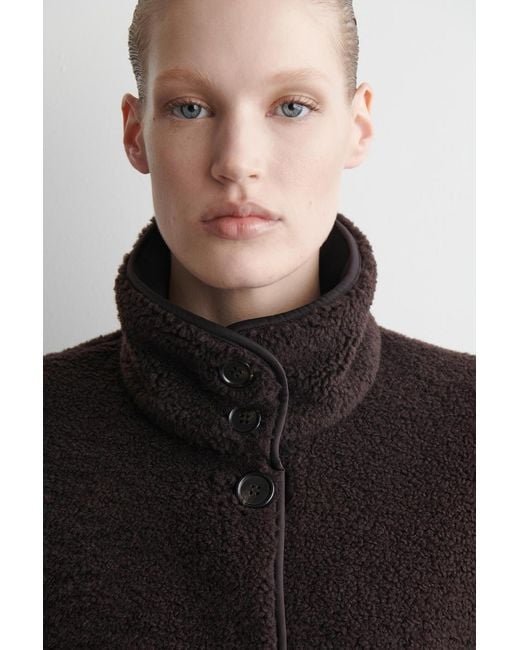 COS Black Funnel-Neck Teddy Jacket