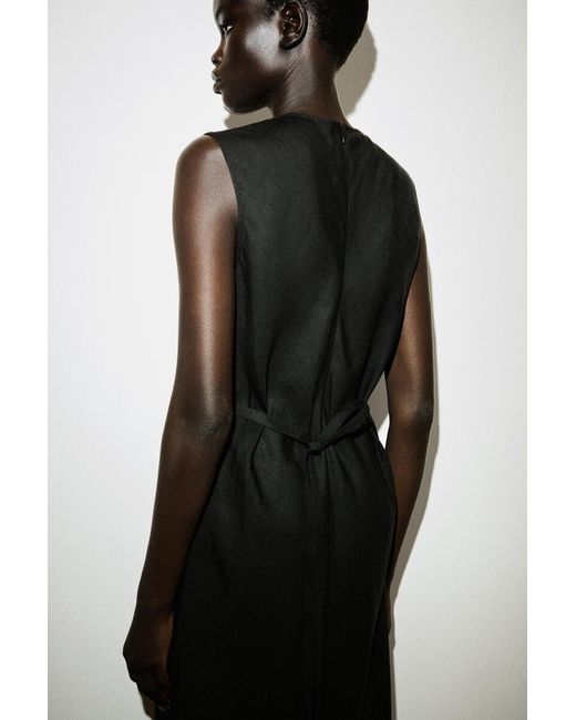 COS Black Bias-Cut Linen-Blend Midi Dress