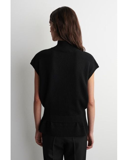 COS Black Belt-Detail Mock-Neck Wool Vest