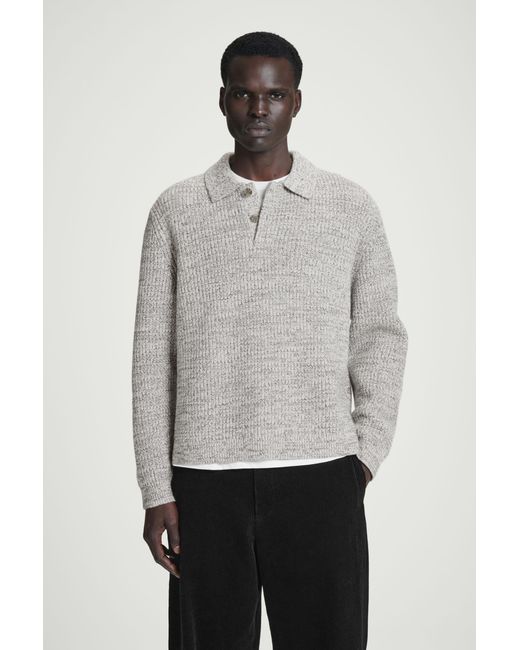 COS Gray Twisted-yarn Wool Polo Jumper for men