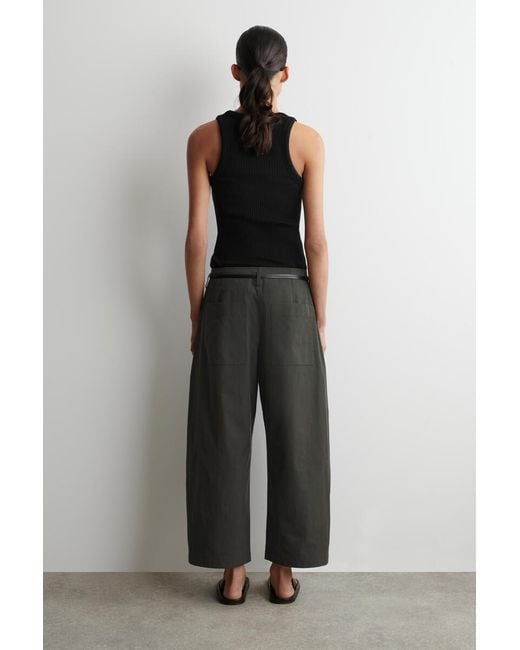 COS Gray Pleated Cotton Balloon-Leg Trousers