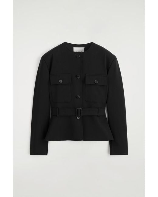 COS Black Belted Peplum Jacket
