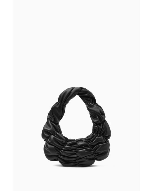 COS Black Ripple Shoulder Bag - Leather