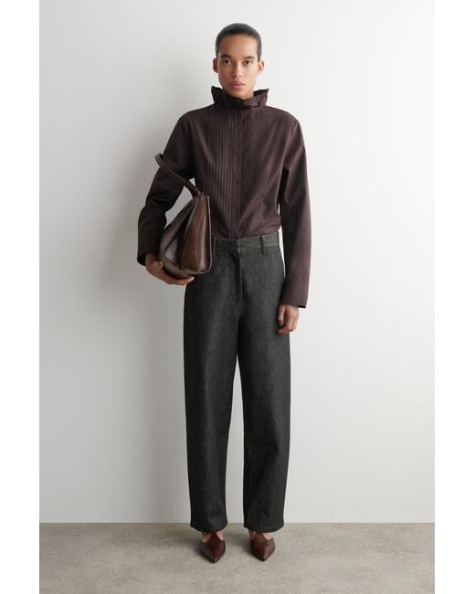 COS Brown Pintucked Cotton Blouse