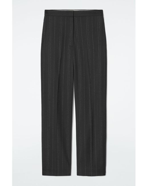COS Black Relaxed Pinstriped Barrel-leg Pants