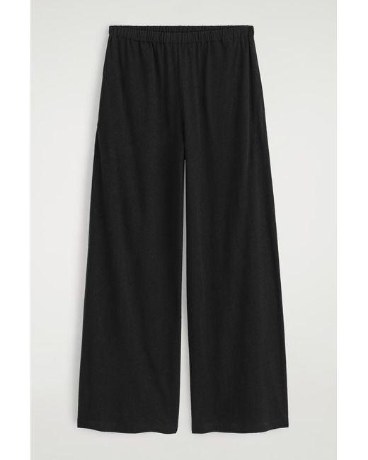 COS Black Cotton-Linen Wide-Leg Trousers