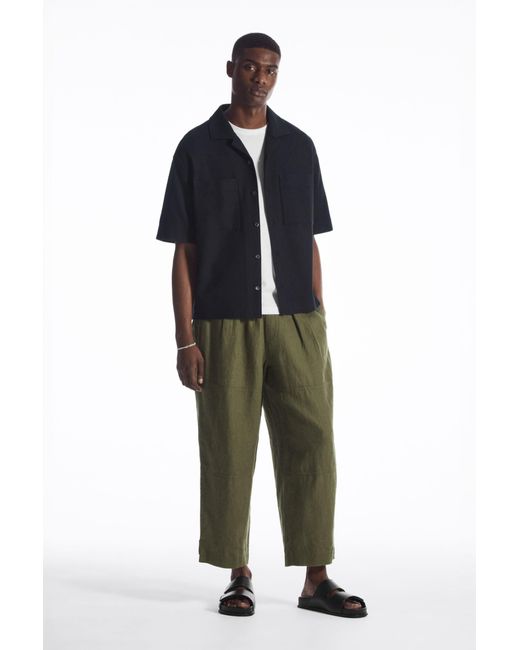 COS Green Cropped Wide-leg Linen Pants for men
