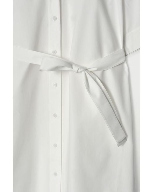 COS White Belted Short-Sleeved Midi Shirt Dress