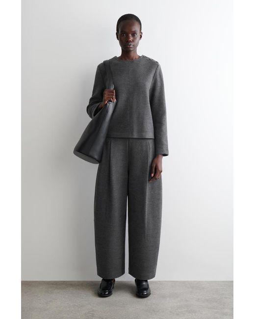 COS Gray Button-Detail Boiled-Wool Sweatshirt