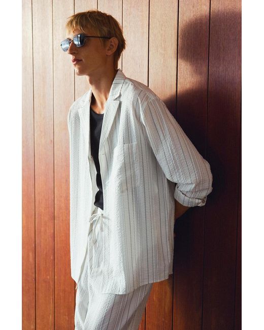 COS White Striped Textured Camp-Collar Shirt for men