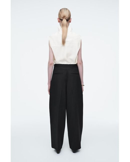 COS Black Wool-Blend Wide-Leg Trousers