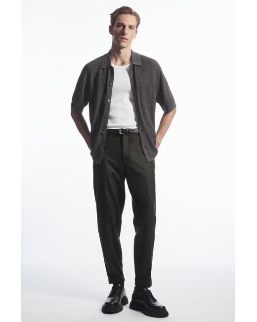 COS Gray Turn-up Tapered Wool Pants for men