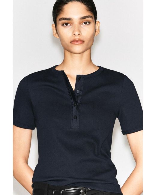 COS Blue Ribbed Henley T-Shirt