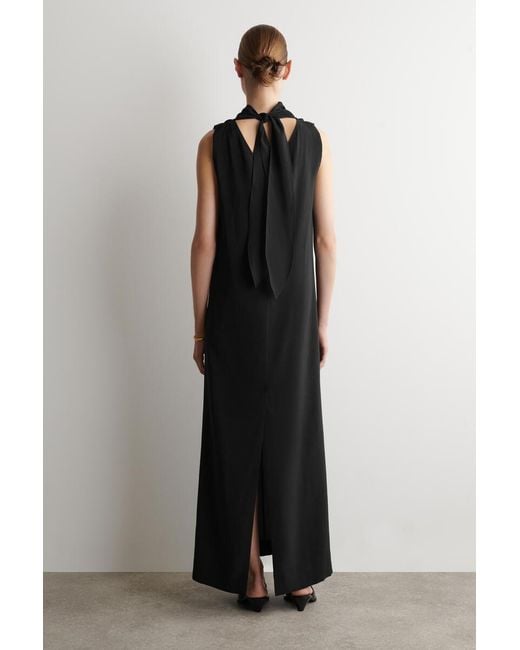 COS Black Draped Tie-Detail Turtleneck Maxi Dress