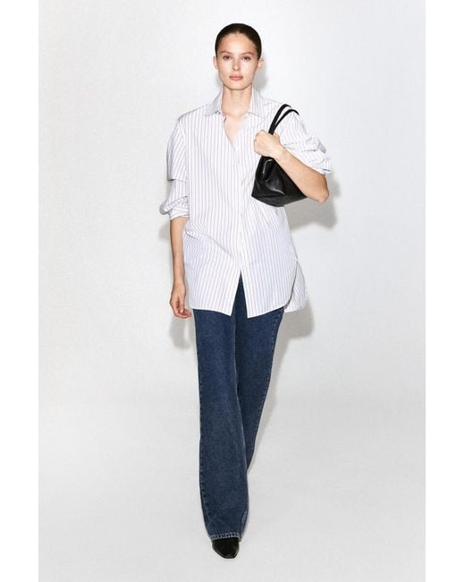 COS White Cutaway-Collar Striped Cotton-Blend Shirt