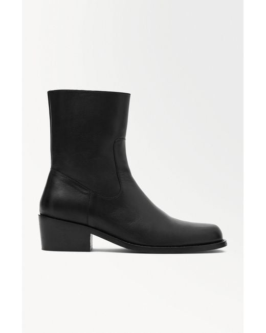 COS Black The Heeled Leather Boots for men