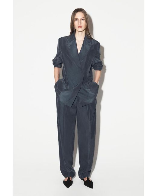 COS Blue Washed-Silk Straight-Leg Pants