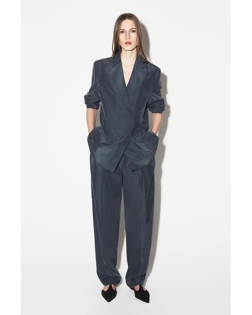 COS Blue Crinkled-Silk Straight-Leg Pants