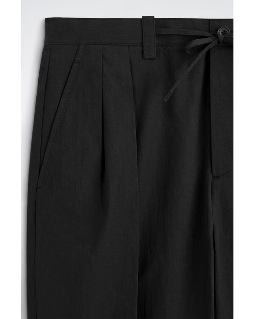 COS Black Cotton Relaxed Wide-Leg Drawstring Pants for men