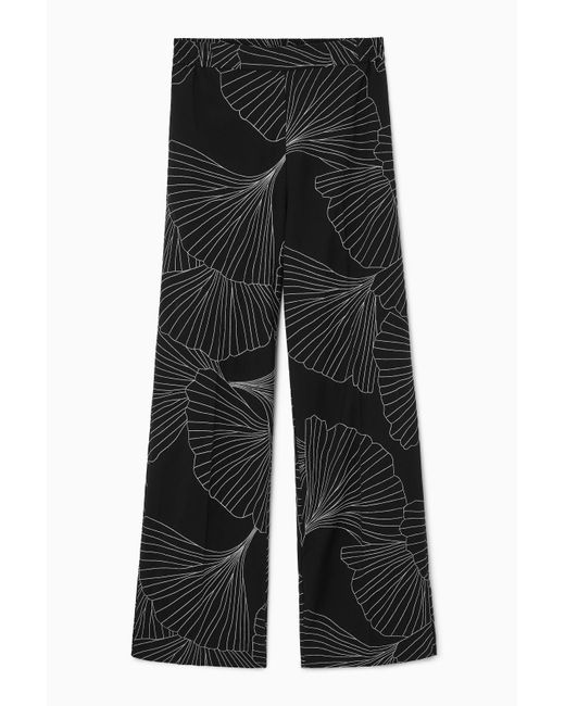 COS Black Embroidered Wool Pants